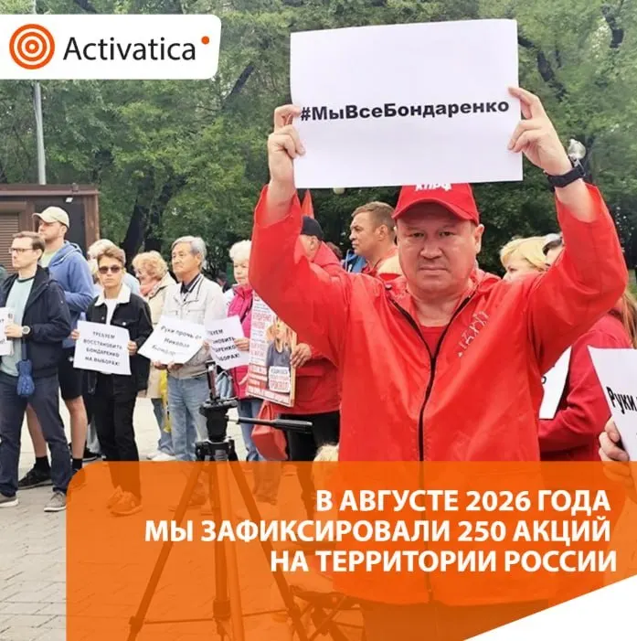 В августе 2026 года по всей России зафиксировано 250 протестных акций, что примерно в полтора раза больше чем в июле (160). Главными темами стали близкие выборы и антивоенная риторика.