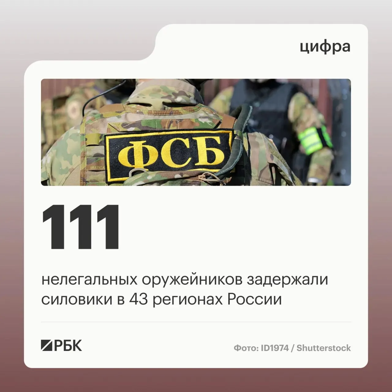 Задержаны 111 участников преступной группы, занимавшейся незаконным оборотом оружия; операция охватила 43 региона; ликвидированы 37 подпольных мастерских.